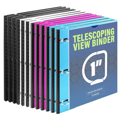 WOT I Telescoping 3 Ring Binder 1 Inch 12-Pack, Flexible Binder with Expandable Spine, Customized Front Cover, Clear Catalog Pocket, Holds 8.5"x11" Paper, Assorted Colors, School Office Supplies - color: Neutral Assortment -With Front Cover, size: 1 Inch