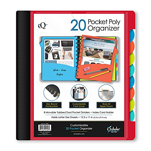 iScholar 20 Pocket Folder with Zipper Pouch, Color May Vary (34906) - color: Assorted, size: 20 Pocket