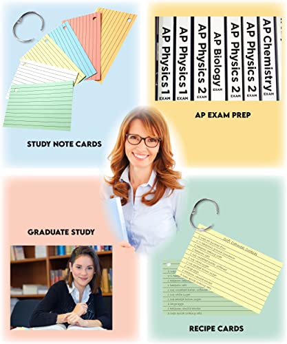 Made in USA – Debra Dale Designs Ruled Note Cards with Rings – 300-Pack 3"x5" – 6 Pastel Colors – Secure Storage Box Included