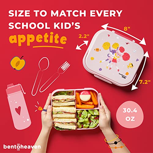 Bentoheaven Premium Bento Lunch Box for Kids, 9 Designs, Leak-proof 3-4 Compartments, Divider, Ideal size 30oz, Microwave/Dishwasher Safe Kids Bento Box (Loncheras Para Niños/Niñas)[Rose Pink] - color: Rose Pink