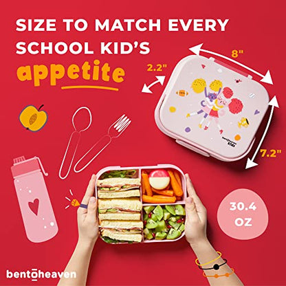 Bentoheaven Premium Bento Lunch Box for Kids, 9 Designs, Leak-proof 3-4 Compartments, Divider, Ideal size 30oz, Microwave/Dishwasher Safe Kids Bento Box (Loncheras Para Niños/Niñas)[Rose Pink] - color: Rose Pink