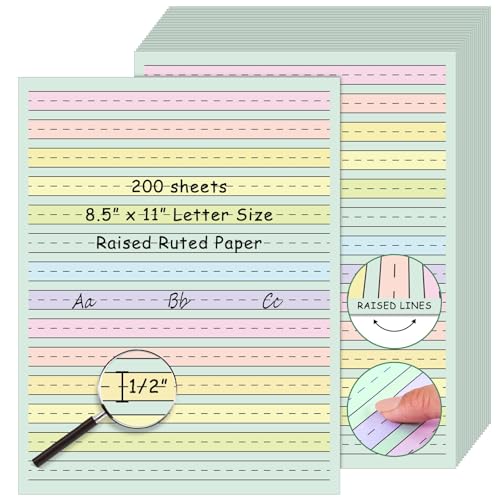 AmazingSpark 200 Sheets Raised Line Handwriting Paper 8.5" x 11" Colored Tactile Paper with 0.5'' Spacing, Multi-sensory Dysgraphia & Adhd Support, Primary Ruled Tablet(Line Writing) - size: 8.5" X 11", style: Line Writing
