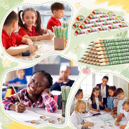 48 Pcs/24 Sets 1st Graders Pencils and Erasers Bulk Set Motivational Pencils Back to School Supplies for Kids Student Inspirational Teacher Classroom Reward Party Favors Gifts - style: 1st Grader