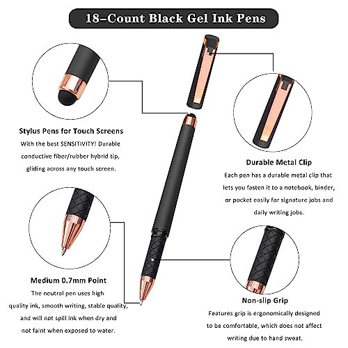 Linbsunne Black Gel Pens 0.7mm Medium Point Pen Office Pens 2-in-1 Stylus Pens for Touch Screens Gel Ink Rollerball Pens for Writing (18 Pack-grey) - color: 18 pack-grey