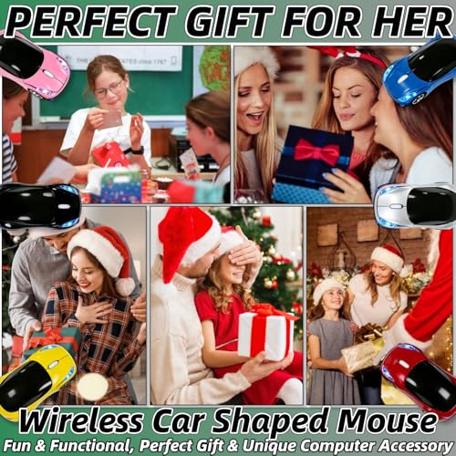 Silver Wireless Mouse，Mini Car Computer Mouse，1600DPI 2.4G with USB Receiver, Ergonomic Cute Computer Mice for Laptop, PC, Windows, Mac OS (Silver) - color: Silver