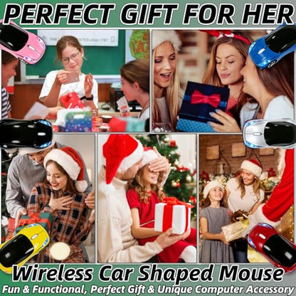 Silver Wireless Mouse，Mini Car Computer Mouse，1600DPI 2.4G with USB Receiver, Ergonomic Cute Computer Mice for Laptop, PC, Windows, Mac OS (Silver) - color: Silver