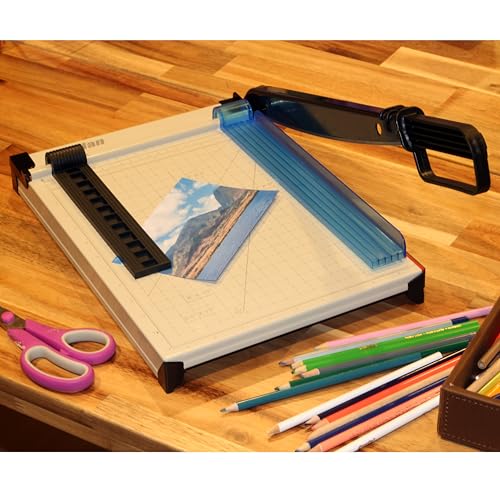 Inch Scale Cutting Plate 12" Paper Cutter – Solid Metal Base, Sharp Blade for Trimming Photos, Cards, Labels – 12-Sheet Capacity – Ideal for Office, School, Home Use (White) - color: White Inch Scale