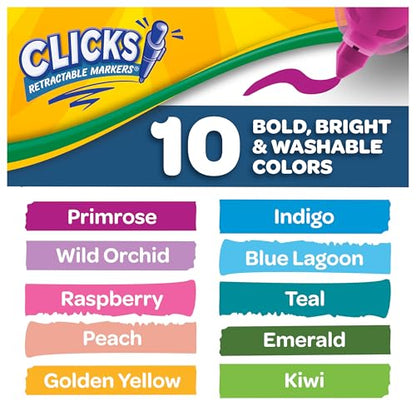 Crayola Clicks Retractable Markers Bold (10ct), Teacher Classroom School Supplies, Spring Crafts, No Dry Washable Markers for Kids - color: Bold & Bright, style: Click Retractable Marker