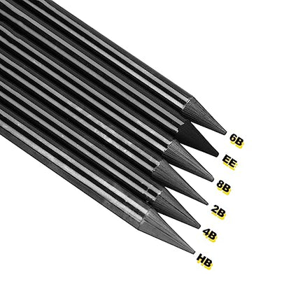 SIQITECHNO 6Pcs Woodless Graphite Pencils HB 2B 4B 6B 8B EE Drawing Sketching Pencils for Shading Blending Sketching Black Charcoal Pencils Drawing Pencils Art Supplies Set for Artists