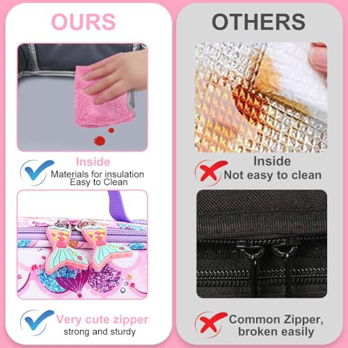 RHCPFOVR Kids Lunch Box for Girls Teens Insulated Lunch Bag Reusable Lunch Tote Kit for School Travel - color: Blue Mermaid Scale
