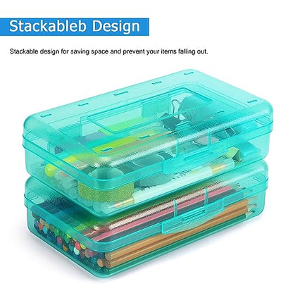 Tamaki 1 Pack Plastic Pencil Box Large Capacity, Light Green | Clear Boxes with Snap-tight Lid Stackable Design and Stylish Office Supplies Storage Organizer - color: Light Green