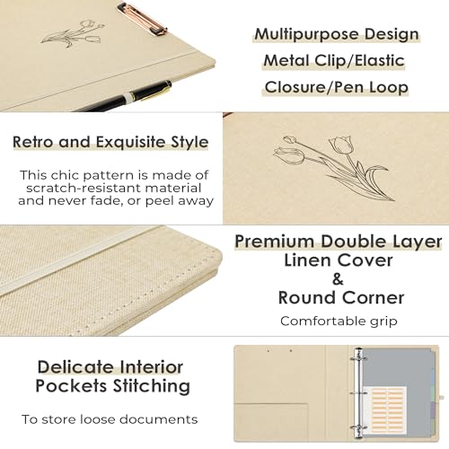 EYROZILL 3 Ring Binder 2 Inch, Binder for Letter Size (11" x 8.5") with 5 Tab Dividers, File Folder Labels and Low Profile Clipboards, Tulip White - color: Apricot Tulip, size: ‎Letter Size - 2 Inch