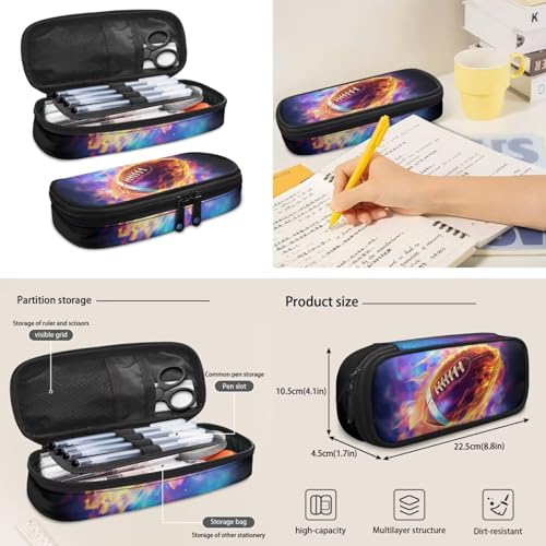 Flaming Football Backpack for Boys 8-12 Kids Backpack with Lunch Box Water Bottle Holder with Strap and Zipper Pencil Case 4PCS Set Bookbag with Compartments for School 17 inch Elementary - color: Flaming Football