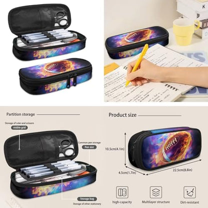 Flaming Football Backpack for Boys 8-12 Kids Backpack with Lunch Box Water Bottle Holder with Strap and Zipper Pencil Case 4PCS Set Bookbag with Compartments for School 17 inch Elementary - color: Flaming Football