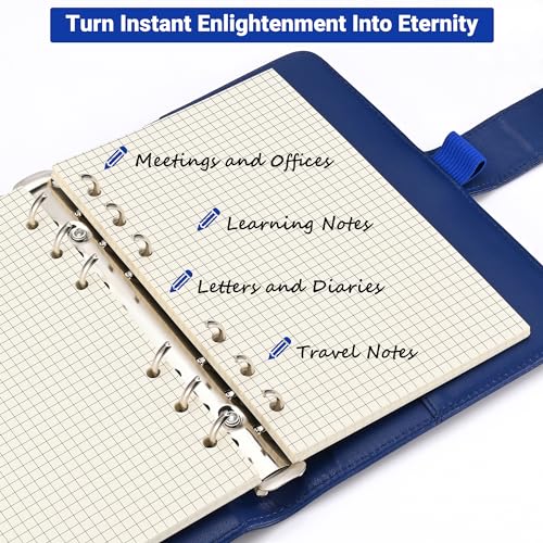 Beige A6 6-Hole Grid-Ruled Loose Leaf Refill Paper(Pre-Punched)-Fits A6 6-Ring Binder, 100GSM Thick No Bleed-through Sheets, Double Sided Writing for Fountain Pen & Gel Pen - size: Grid-A6