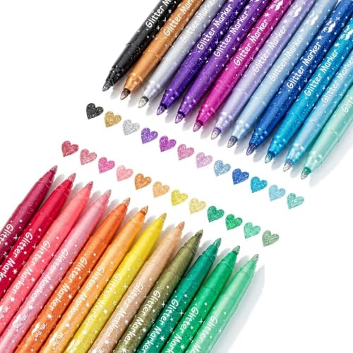 Mr. Pen- Glitter Marker Pens, 24 Pack, Assorted Colors, Medium Tip | Non-Toxic High-Pigment Water-Based Ink, Smooth & Quick-Dry for Crafts, Coloring, Journaling, Doodling - size: 24 Pack