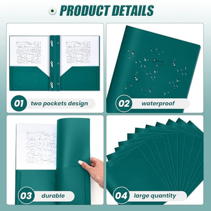 Lincia 100 Pcs Plastic Folders with Pockets and Prong Folders with Prongs 2 Pockets for Office, School for Students, Teachers, Office Workers(Dark Green) - color: Dark Green