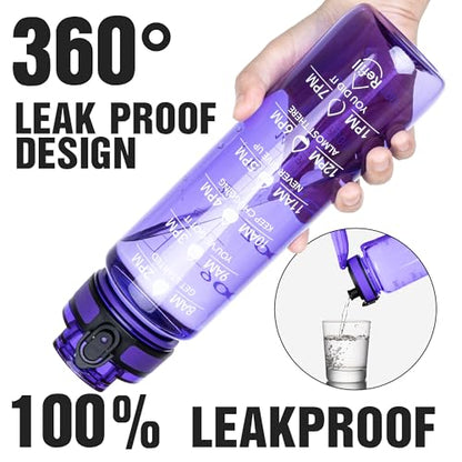 OLDLEY Water Bottle, 32oz Motivational Sports Water Bottle with Time Marker - Times to Drink - Tritan, BPA Free, Wide Mouth Leakproof,Deep Purple - color: Deep Purple