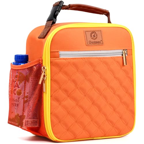 Genteen Kids Lunch Box Insulated Soft Mini Cooler with Bottle Holder, Lightweight Reusable Easy-Clean Lunch bag for Girls, Boys Back to School-Orange - color: Orange