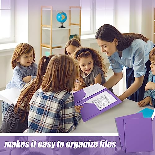 Yeaqee 50 Pcs Plastic Folders with Pockets Bulk 3 Hole Punched 2 Pocket File Folders for 3 Ring Binder Divider Folder for Notebooks, Durable Poly for Office Home (Purple) - color: Purple
