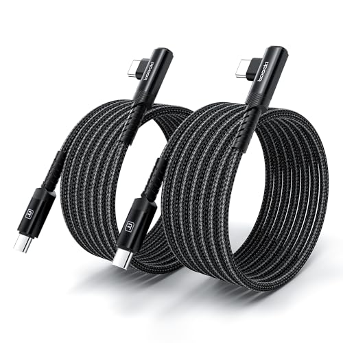 USB-C to USB-C Charger Cable (6.6ft, 2Pack), 60W Type-C Charging Cord, Right Angle Fast Charging for iPhone 17 16 15 Pro Plus Pro Max Air/MacBook Air/Samsung S25 Ultra/S24 - Black - color: Black, size: 6.6+6.6FT