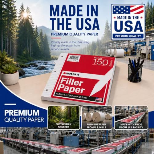 Kaisa loose Leaf Paper Filler Paper 1800 Sheets 8"x10.5",Wide Ruled, 3-Hole Punched for 3-Ring Binders, Carton of 12pack - color: Wide, size: 12pack