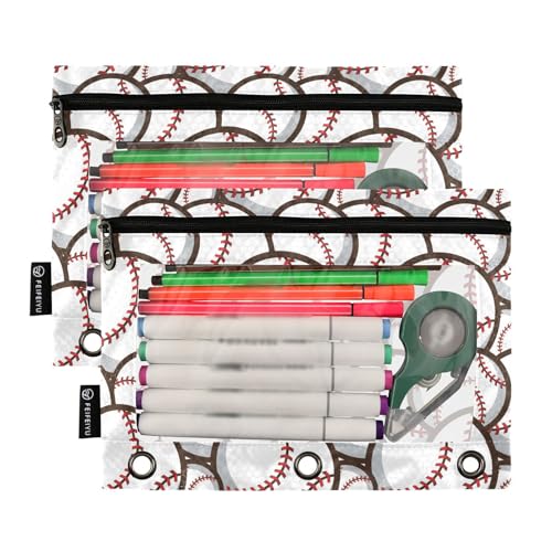 ZAZYXTJ Baseball Binder Pencil Pouchs 3 Ring with Zipper Clear Window | Office Organizers bag for School Students Teacher Supplies 2 Pack - color: Baseball