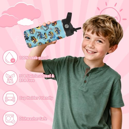Monster Truck Boys Water Bottle, 16oz Kids Stainless Steel Insulated Water Bottle with Straw Lid, Monster Truck Travel Cup Tumbler, Birthday Gift for School Sport - color: Monster Truck