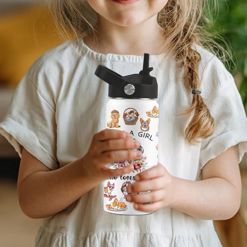 Dog Lover Gifts for Girls, 16 oz Water Bottle with Straw Lid, Stainless Steel Insulated Dog Water Bottle, Cute Puppy Tumbler for School Travel Outdoor - color: Dogs