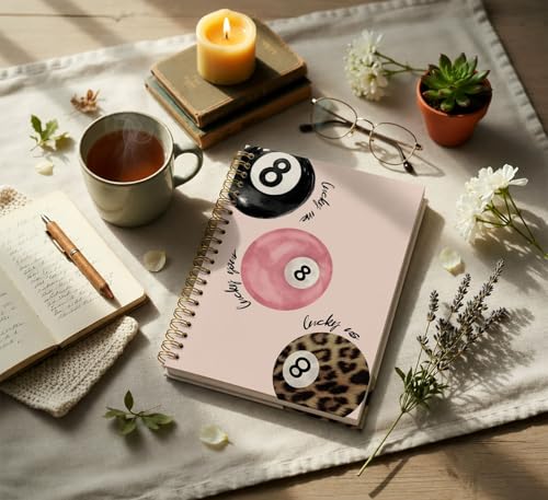KDHTY Preppy Trendy Leopard Print Y2K Luck 8 Ball Spiral Notebook Journal,Pink Aesthetic Girly Notebook for Teens Girls Back to School Hardcover Notebook for Work School Office Supplies,5.5x8.3 - style: preppyball 4