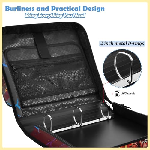 Fire and Lightning Spider 3 Ring Zipper Binder Bag with Laptop Pockets and Shoulder Strap Tote Binders Organizer Case for School Office - color: Lightning Spider
