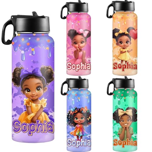 D-Story Custom Water Bottles Back to School Gift for Girls 18Oz Personalized Stainless Steel Double Wall Insulated Water Bottle with Straw Lid Customized Name Princess Bottles Daughter Birthday Gifts - color: Design 21