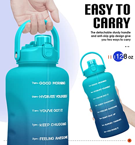 HydroPal 1 Gallon Water Bottles with Straw, 128 oz Water Bottle BPA Free Innovative 2-IN-1 Lid Gym Bottle with Times to Drink Motivational, Large for Sports Fitness Camping Water Jug （13.8X5.5 inch） - color: Azure Crystal