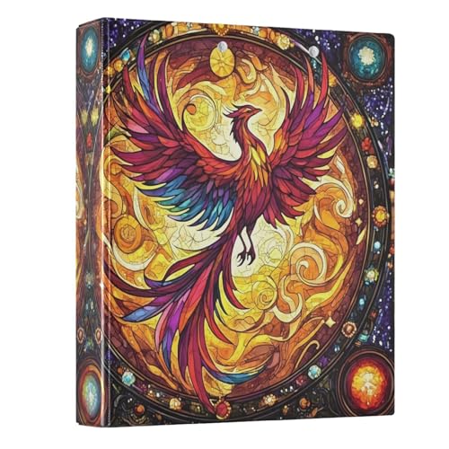 3 Ring Binder Phoenix Fire Wing Rainbow Glass 1.5 inch Binders Three Ring Binders with Clipboard Fit 8.5'' x 11'' Paper 3 Interior PVC Clear Pockets for Office Supplies - color: Multi2052, size: 1 Pack