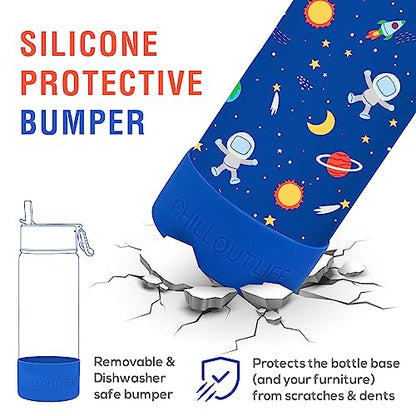 CHILLOUT LIFE 17oz Kids Insulated Stainless Steel Water Bottle with Leak Proof Straw Lid & 144 Stickers - color: Blue Space, style: 17 oz