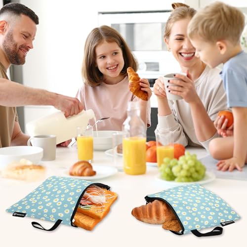 Reusable Food Storage Bags Daisy Flowers and Polka Dots 3 Pack Set Lunch Bag Compact Sandwich Snack Bag Small Medium Large for Lunch, Travel & Organization - color: Bag 11