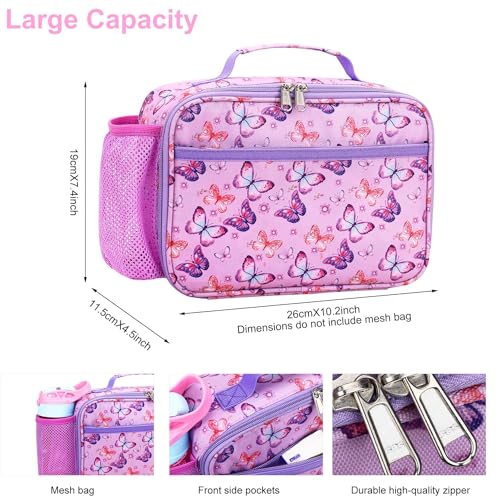 RHCPFOVR Kids Lunch Bag - Insulated Lunch Box for Boys Girls,Washable Lunch Bag and Reusable Toddler Leak-proof Lunchbox for School and Daycare - color: Purple Butterfly