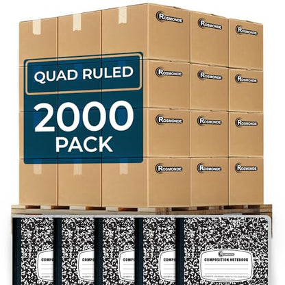 Rosmonde 2000 Pack (Pallet) Composition Notebooks Bulk, Quad Ruled, Full Pallet of Composition Notebooks, 100 Sheets (200 Pages), 9-3/4 x 7-1/2, Bulk Notebooks for School & College, 4-7 Days Transit - size: 2000 Pack | Full Pallet, style: Quad Ruled - Bla