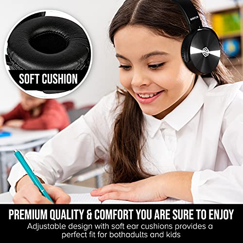Sonitum Premium Classroom Headphone & Mic Set 3.5mm Jack Stereo Sound Earphones with Microphone & Soft Swivel On Ear Pads- Perfect for E-Learning, Meetings, Calls - Bulk Pack of 5 (Black) - color: 5 pack Black
