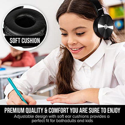 Sonitum Premium Classroom Headphone & Mic Set 3.5mm Jack Stereo Sound Earphones with Microphone & Soft Swivel On Ear Pads- Perfect for E-Learning, Meetings, Calls - Bulk Pack of 5 (Black) - color: 5 pack Black