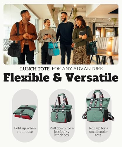 SUNNY BIRD Dual Compartment Lunch Bag Insulated Lunch Box for Women and Men (Green with boho strap) - color: Green with boho strap