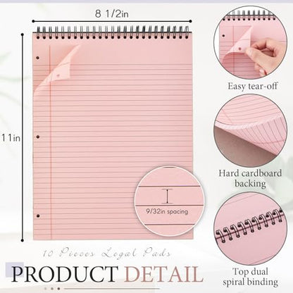 MotiMind 10 Pack 8.5" x 11" Top Spiral Notebook with 3 Hole Punched Legal Pads Notepad 50 Sheets Hard Cardboard Paper Wirebound Notepad for Office School Business (College Ruled,Gray Tones) - color: Gray Tones