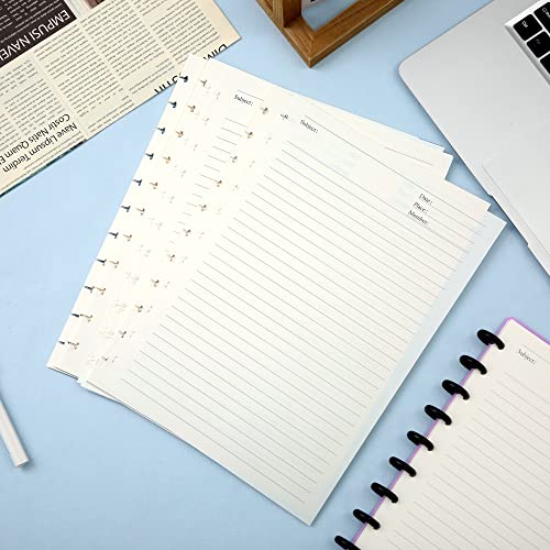 Discbound Notebook Refills for 11 Discs Notebooks 8.6 in x 12 in Letter Size 120 Sheets Multi-Subject Project Lined Pages Customizable Removable Pages(100 GSM) Heavyweight Planing Paper - color: White Refills, size: Large