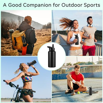 DOMICARE 32 oz Insulated Water Bottle Bulk, Vacuum Insulated Stainless Steel Sports Water Bottle with Straw Lid & Spout Lid, Leakproof, Reusable - Travel, Camping, Bike, Black (4 Pack) - color: Black, size: 32oz/4 Pack