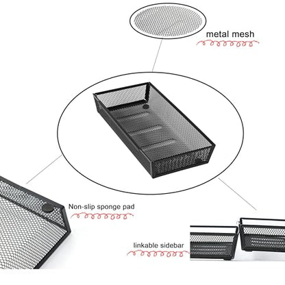 Mesh Tray Silverware Drawer Organizer, Utensil Cutlery Tray Office Supplies with Interlocking Arm Drawer Dividers Organizer for Flatware, Knives,Home,Office, School,Bedroom 12X6'' Black - size: 3 Pack 12"x6" Black Metal