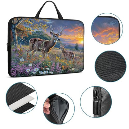 Laptop Sleeve Bag with Handle Computer Protective Soft Cover Case for 14 Inch 13 Inch Laptop,Deer Weed Sunset - color: Deer Weed Sunset