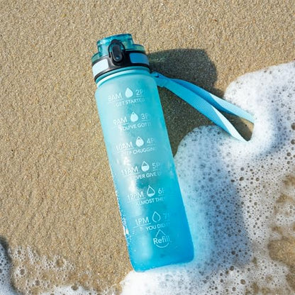 OLDLEY Water Bottle, 32oz Motivational Sports Water Bottle with Time Marker - Times to Drink - Tritan, BPA Free, Wide Mouth Leakproof,Luca - color: Luca
