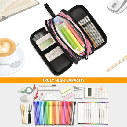 ALAZA Cute Axolotl Cherry Blossom Large Pencil Case, Pen Pouch Pencil Bag with 3 Compartments Pen Holder Organizer Stationery Bag - color: Axolotl