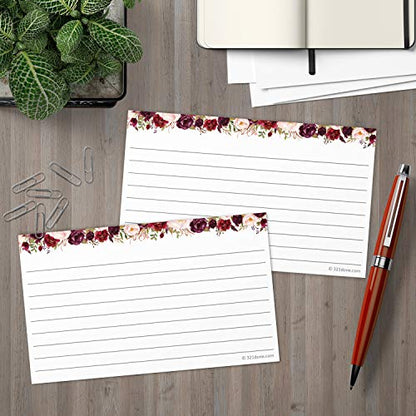 321Done Ruled Index Cards, Small 3x5, Set of 50, Red Roses on White | Made in USA - Lined Note Cards for Studying, Flashcards and Recipes, Heavy White Cardstock, Lines Both Sides, Home and School - size: Small (3x5)
