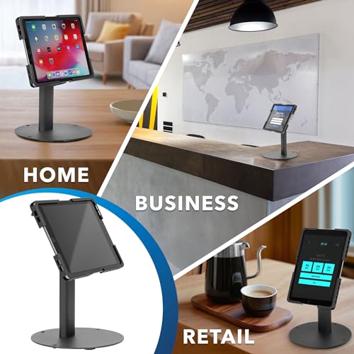 Mount-It! Universal Tablet Stand with Tilt, Anti-Theft Retail iPad POS Kiosk Stand, Fits 9.7"–13.1" Tablets, 90° Rotation & 180° Tilt, 20 lb Capacity, Steel Countertop Mount, Black - color: Black